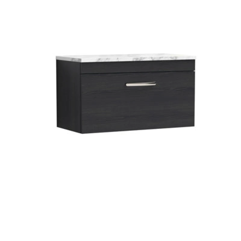 Image of Nuie Athena Wall Hung 1-Drawer Vanity Unit With Laminate Worktop In Gloss White, Sleek Counter Top Vanity Unit In Charcoal Black