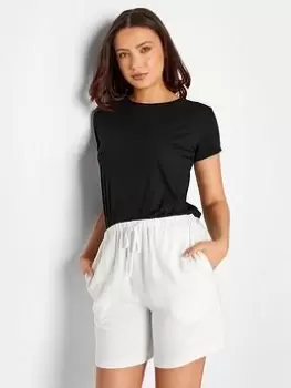 Image of Long Tall Sally White Linen Shorts, White, Size 10, Women