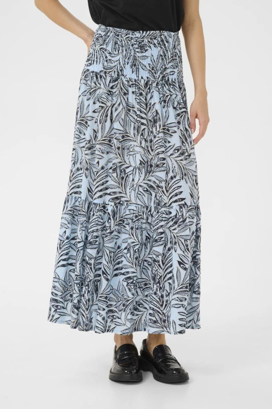 Image of Kaffe Womens Maxi Smock Waist A-Line Fit Skirt in Pale Blue Size: Medium/Large Pale Blue Female M/L