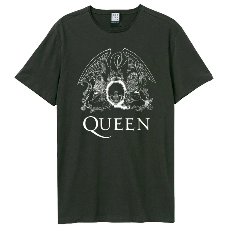 Image of Amplified Amplified Men Line Art Crest Queen T-Shirt in Charcoal Size: Small Charcoal S Male 5063470399734
