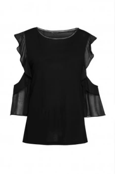 Image of French Connection Ruffle Mix Jersey Top Black