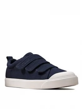 Image of Clarks City Vibe Kid Canvas Plimsoll - Navy, Size 2 Older