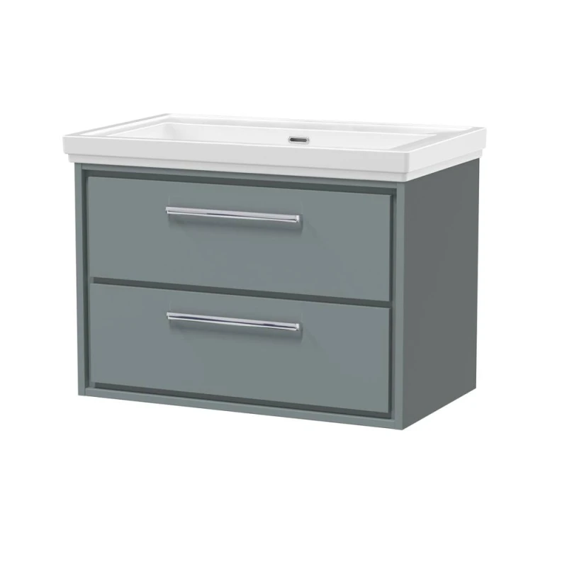 Image of Balterley Modern Wall Hung 2-Drawer Bathroom Vanity With Fireclay Basin, Coastal Grey, 800mm