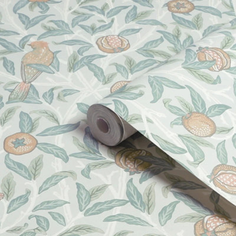 Image of William Morris At Home William Morris Bird & Pomegranate Duck Egg Wallpaper Blue WI2R5 Unisex