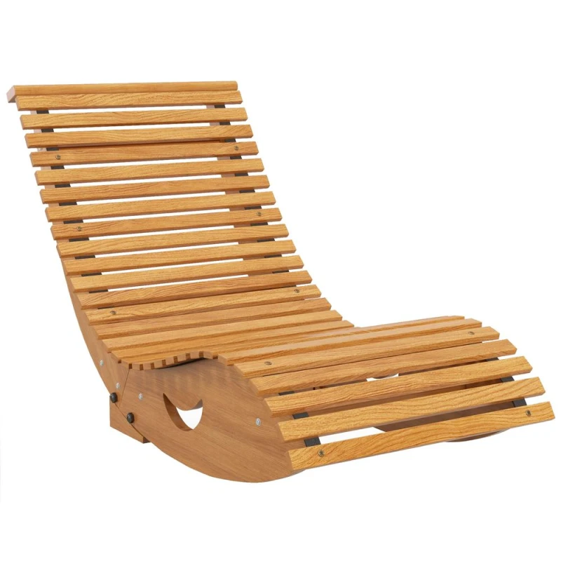 Image of Outsunny Garden Rocking Chair with Slatted Seat & High Back, Wooden Rocking Chair, Teak Natural