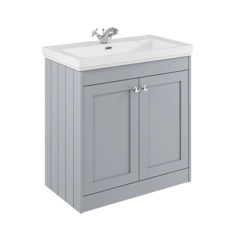 Image of Balterley 800mm Floor Standing 2 Door Unit & Classic Basin 1 Tap Hole Satin Grey Grey Unisex