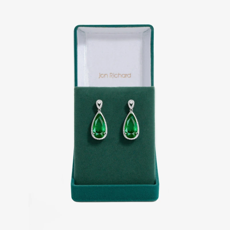 Image of Jon Richard Rhodium Emerald CZ Peardrop Earrings - Gift Boxed Jewellery Sets One Size Silver 70969511000