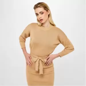 Image of Missguided Knit Jumper and Midi Skirt Co Ord Set - Beige