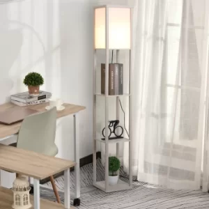 Image of HOMCOM 4-Tier Floor Lamp, Floor Light with Storage Shelf, Reading Standing Lamp for Bedroom, Dining Room, Office,White and Oak