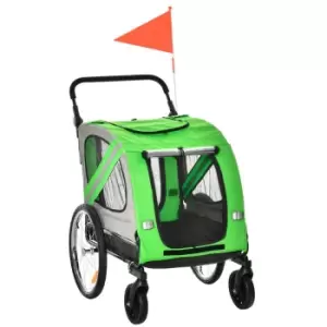Image of Pawhut 2-in-1 Dog Bike Trailer W/ Universal Wheel Reflector & Flag - Green