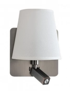 Image of Wall Lamp with Large Back Plate 1 Light E27 + Reading Light 3W LED with White Shade Satin Nickel 4000K, 200lm,