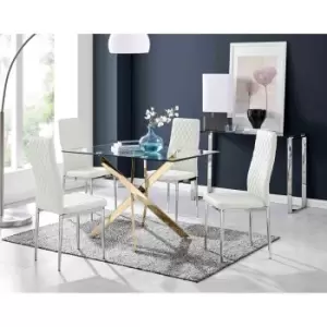 Image of Furniture Box Leonardo 4 Gold Dining Table and 4 White Milan Chairs