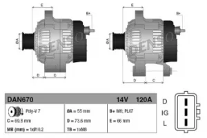 Image of Denso DAN670 Alternator 14 V 120 A