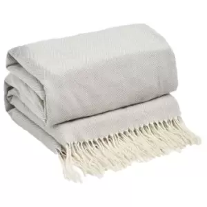 Image of Highams Herringbone Chevron Tassel Knit Trim Soft Throw Silver 150 X 200Cm