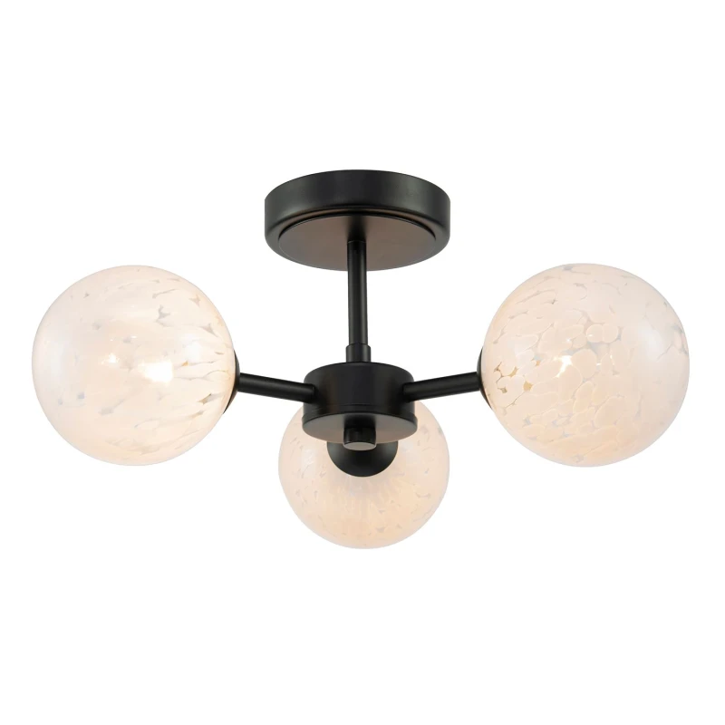 Image of Happy Homewares Designer Ceiling Light Fitting with Round White Confetti Snowflake Glass Shades in Black Unisex