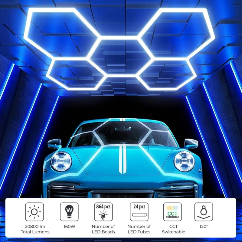 Image of ENER-J 160W LED Car Showroom Light 5 Hexagon Design CCT Switchable in White White Unisex