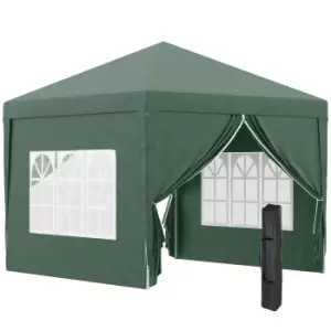 Image of Outsunny 3 x 3m Pop Up Gazebo, Wedding Party Canopy Tent Marquee with Carry Bag and Windows, Green