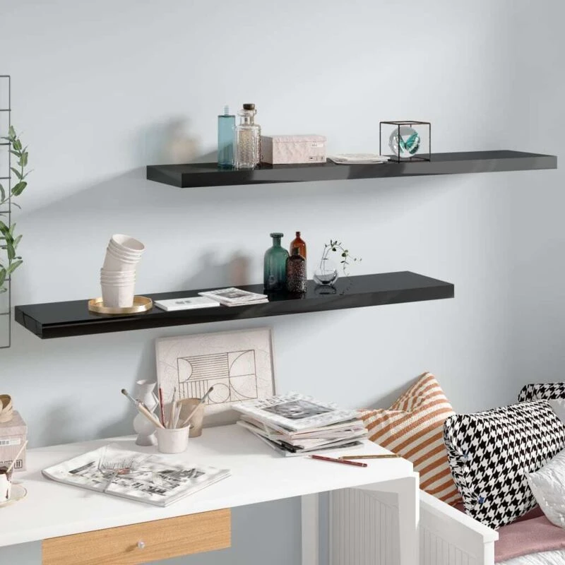 Image of VIDAXL Floating Wall Shelves 2 pcs High Gloss Black 120x23.5x3.8cm mdf Vidaxl 8720286074107