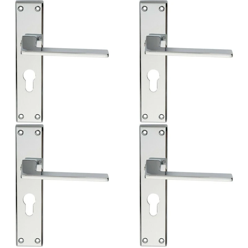 Image of Loops 4x Flat Straight Lever on Euro Lock Backplate Handle 180 x 40mm Polished Chrome Multi