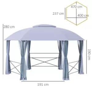 Image of Outsunny 4 x 4.7m Metal Hexagonal Gazebo with 2-Tier Roof - Grey