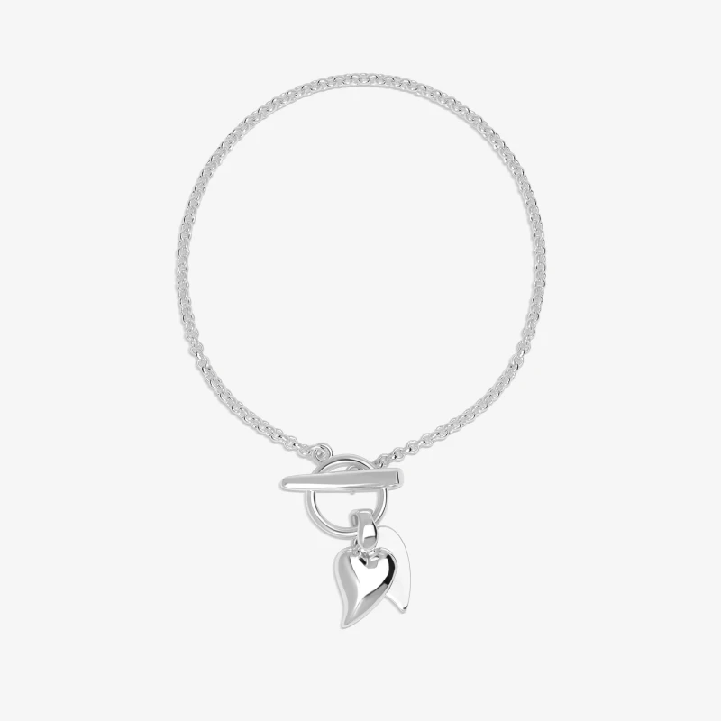 Image of Simply Silver Sterling Silver 925 Heart Charm T Bar Bracelet Silver