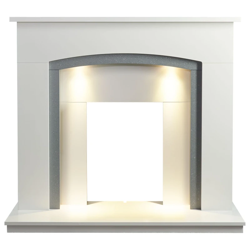 Image of Adam Fires & Fireplaces Adam Savanna Fireplace in Pure White & Grey with Downlights, 48" White