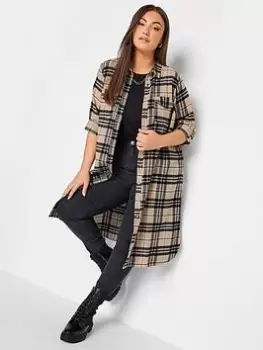 Image of Yours Maxi Check Shirt Natural Check, Natural, Size 38-40, Women