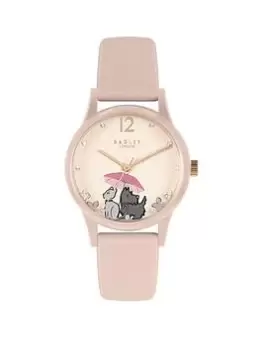Image of Radley Ladies Pink Dog Printed Dial Silicone Strap Watch