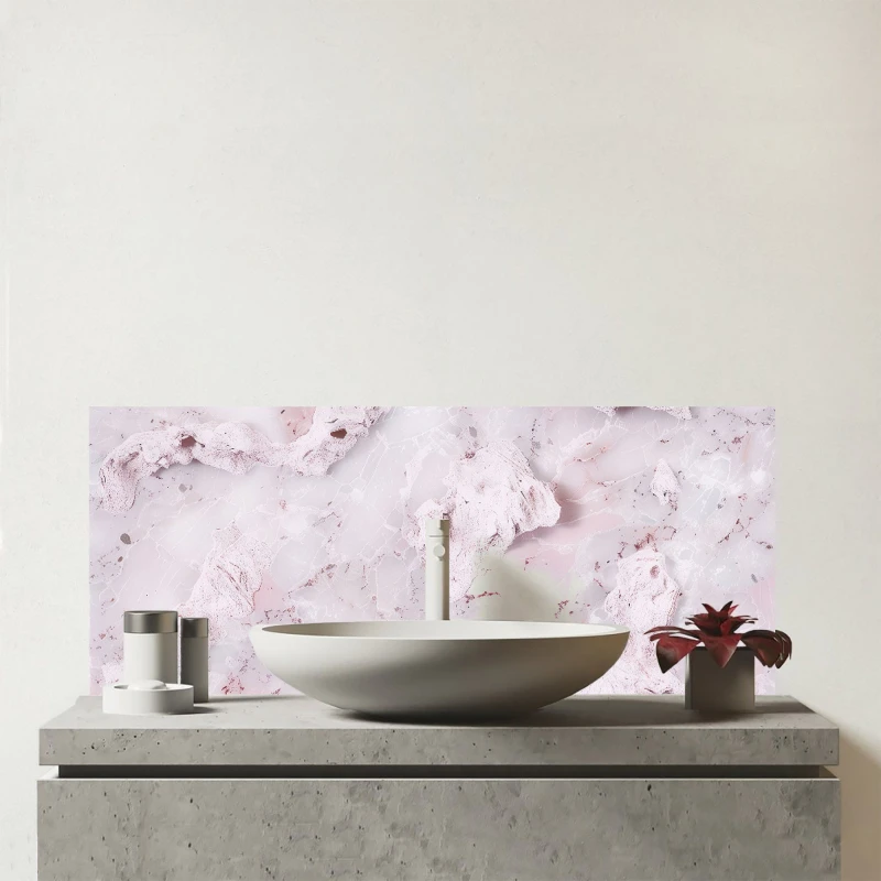 Image of Warren Reed - Designer Pale Pink Quartz Effect Glass Bathroom Splashback Pink Unisex