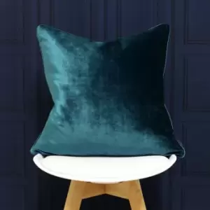 Image of Luxe Soft Faux Velvet Piped Cushion Cover, Teal, 55 x 55cm - Riva Paoletti