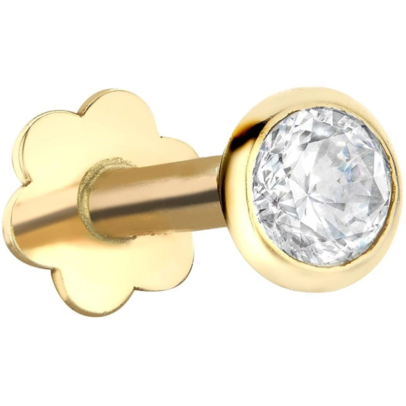 Image of Be You 9ct Gold CZ Rubover Round Labret Stud Yellow Gold female One Size