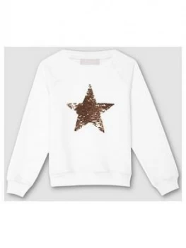 Image of Mintie by Mint Velvet Girls Sequin Star Sweatshirt - Ivory, Size Age: 3-4 Years, Women