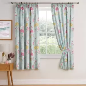 Image of Pia Hydrangeas Floral Print Lined Pencil Pleat Curtains, Multi, 66 x 72" - Dreams&drapes