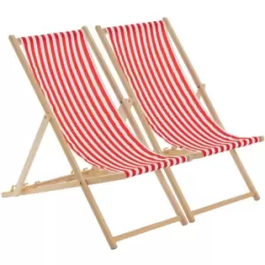 Image of Folding Wooden Deck Chairs - Red Stripe - Pack of 2 - Harbour Housewares