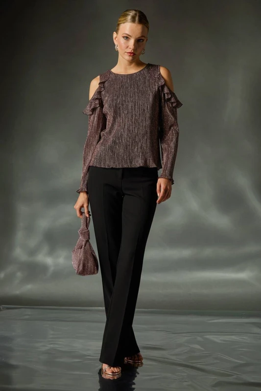 Image of Roman Womens Shimmer Cold Shoulder Plisse Top in Pink Size: 20 Pink Female 20