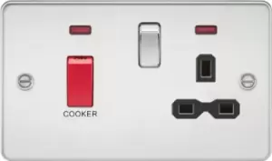 Image of KnightsBridge Flat plate 45A DP switch and 13A switched socket with neon - polished chrome with Black insert