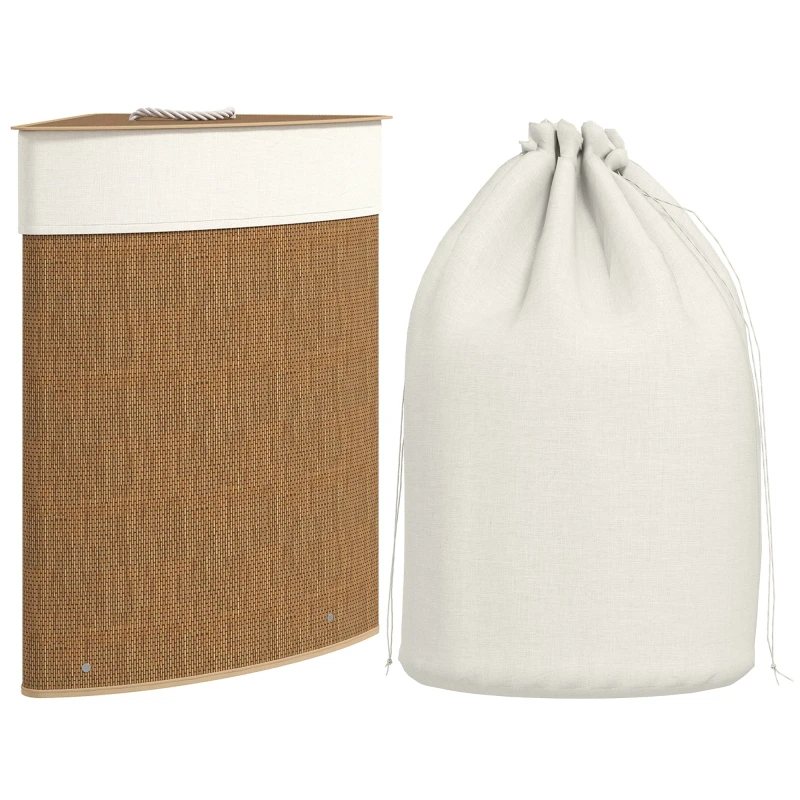 Image of HOMCOM HOMCOM 55L Corner Laundry Basket with Removable Washable Liner Bag in Brown Brown One Size Unisex 5063603346314