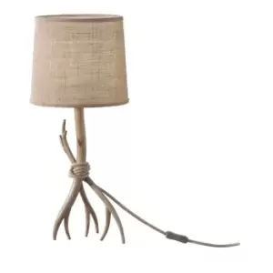 Image of Sabina Table Lamp 57cm, 1 x E27 (Max 40W), Imitation Wood, Linen Shade