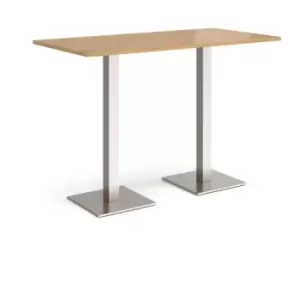 Image of Brescia rectangular poseur table with flat square brushed steel bases 1600mm x 800mm - oak