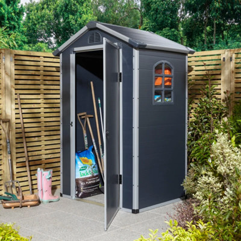 Image of Rowlinson Airevale 4X3 Plastic Apex Shed Dark Grey With Foundation Kit, Grey AI43APXDGFKI