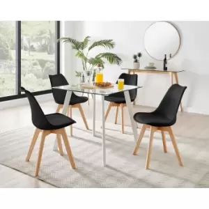 Image of Furniture Box Seattle Glass and White Leg Square Dining Table & 4 Black Stockholm Wooden Leg Chairs