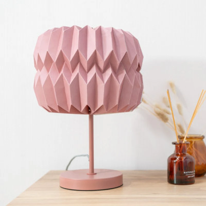 Image of ValueLights Bett Rust Metal Table Lamp With Origami Paper Lampshade Natural