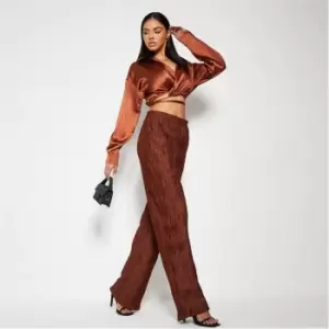 Image of I Saw It First Crinkle Plisse Straight Leg Trousers - Brown