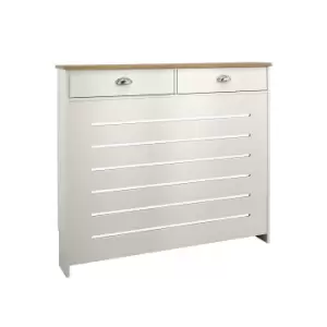 Image of Barnford Medium Radiator Cover with Drawers in Cream & Oak Effect