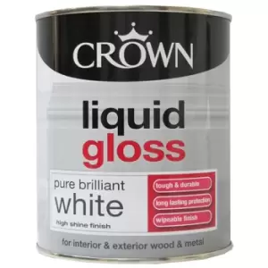 Image of Crown Liquid Gloss Paint, 750ml Pure Brilliant White