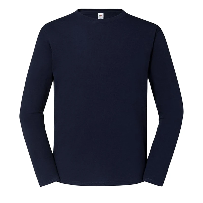 Image of Fruit Of The Loom Fruit of the Loom Men Iconic 195 Premium Ringspun Cotton Long-Sleeved T-Shirt in Mid Navy Size: Small Mid Navy S Male 506337729314