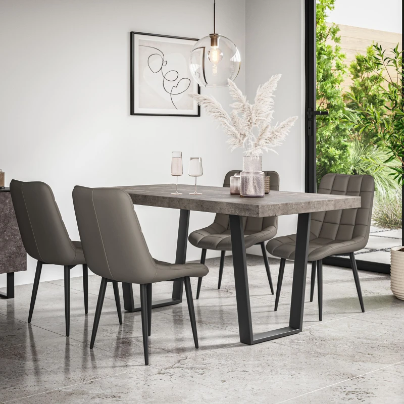 Image of More4Homes Aria Dining Table And Chairs - Oak Effect Table Top W Black Legs + Nova Velvet Dining Chair Set Of 6 (Green)