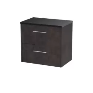 Image of Hudson Reed Juno 600mm Wall Hung 2 Drawer Vanity & Sparkling Black Worktop - Metallic Slate