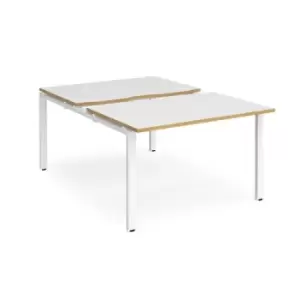 Image of Bench Desk 2 Person Starter Rectangular Desks 1200mm With Sliding Tops White/Oak Tops With White Frames 1600mm Depth Adapt