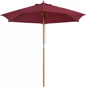 Image of Outsunny 2.5m Wood Garden Parasol Sun Shade Patio Outdoor Market Umbrella Canopy with Top Vent, Wine Red